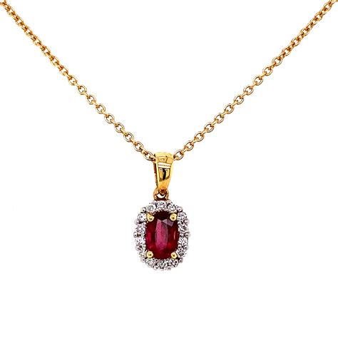 18ct Yellow Gold Ruby And Diamond Pendant Gemset Necklaces Gemset