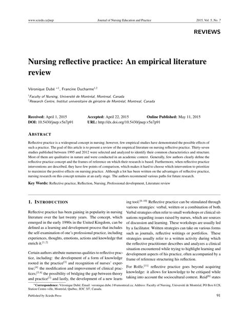 nursing reflective practice  empirical literature review