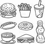 Food Coloring Pages Line Easy Drawing Drawings Fastfood Unhealthy Collection Vector Stock Royalty Draw Choose Board sketch template