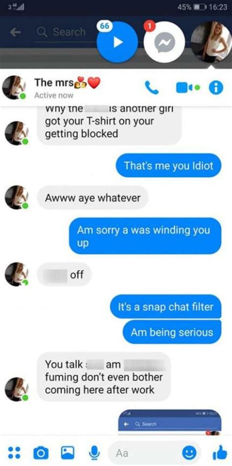 couples hilarious text row  man tricks girlfriend  thinking