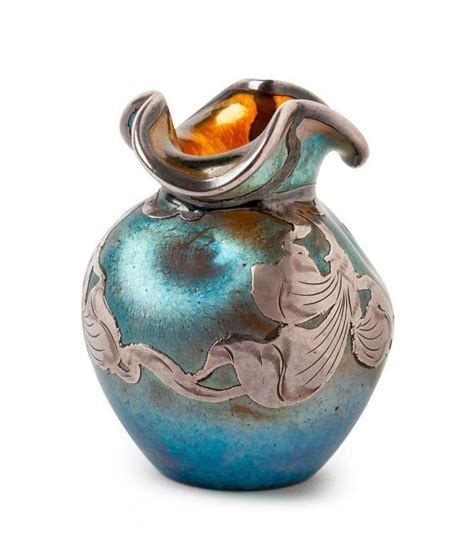 A Loetz Silver Overlay Iridescent Glass Vase Circa 1900