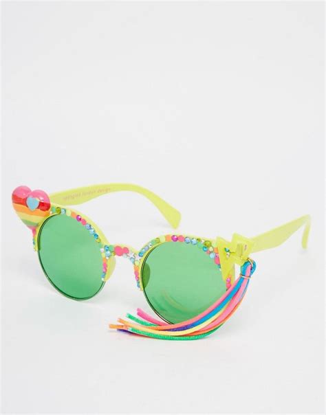 image 1 of spangled i heart rainbows sunglasses with tassel rainbow