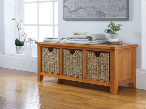 country oak shoe storage bench   baskets  delivery top
