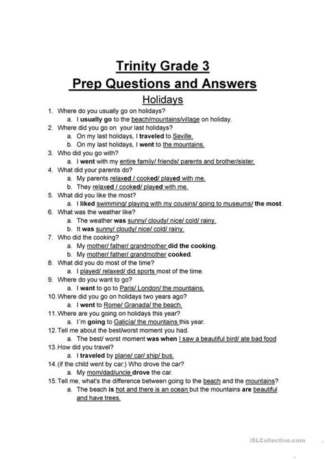 trinity grade  prep questions  answers english esl worksheets
