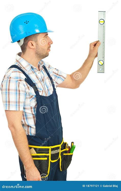 worker holding construction bubble level stock image image  holding