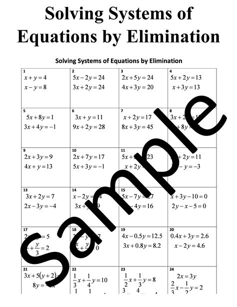solving systems  equations  elimination worksheet teaching