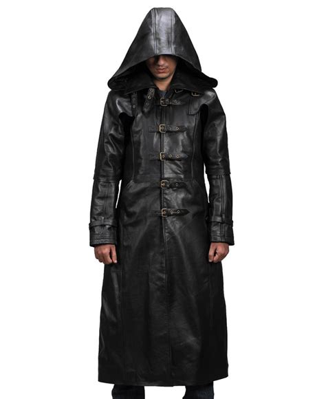 Huntsman Black Hooded Leather Trench Coat Jackets Maker