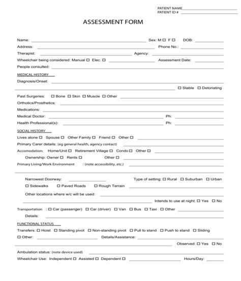 physical therapy assessment forms