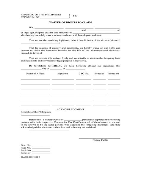 waiver  rights sample fill  printable fillable blank