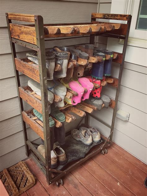put this old factory shoe rack back in business shoe storage