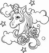 Unicorn Coloring Roses Pages Head Rainbow Printable Cute Kids A4 Coloringonly sketch template