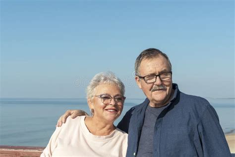 Happy Seniors Couple On The Seaside Stock Image Image Of Aged Blue