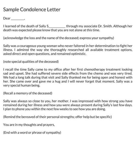 word  condolence letter examples samples