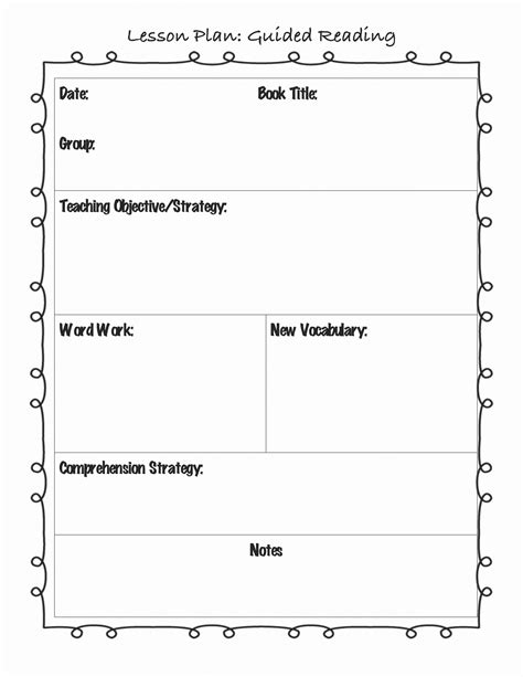 elementary weekly lesson plan template  guided reading lesson p
