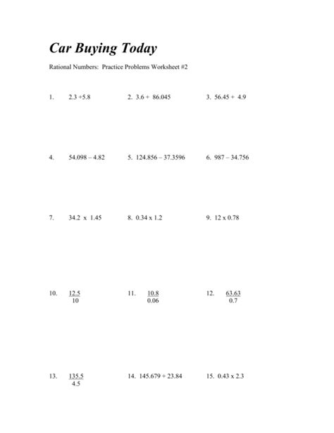 rational numbers practice problems worksheet