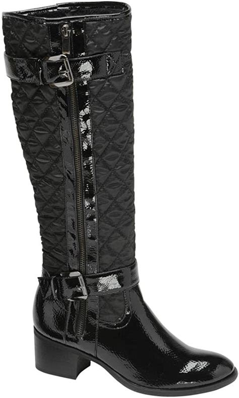 womens black patent quilted knee high boots fur lined boot  manfield size  amazoncouk