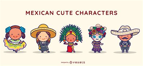 conjunto de lindos personajes mexicanos descargar vector