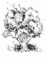 Tree Coloring Treehouse Two Pages Colorluna House Color sketch template