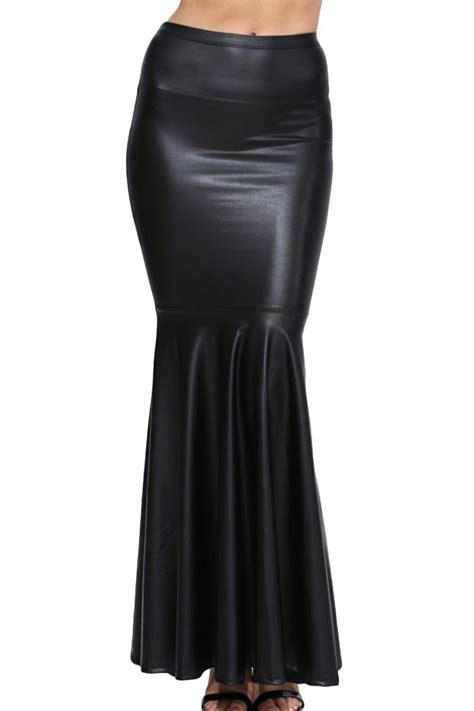 woman big plus size 8xl maxi long black faux leather skirt women saia