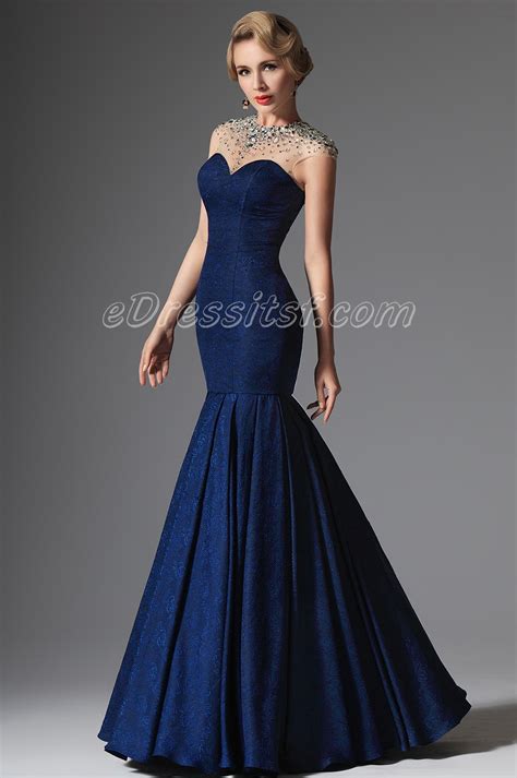 2014 new blue sexy crystal beaded evening dress formal gown edressit