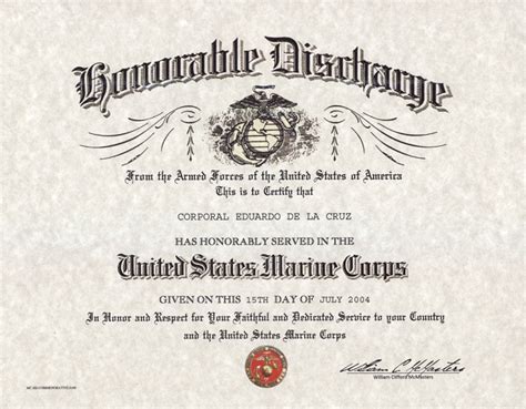 usmc honorable discharge certificate  present