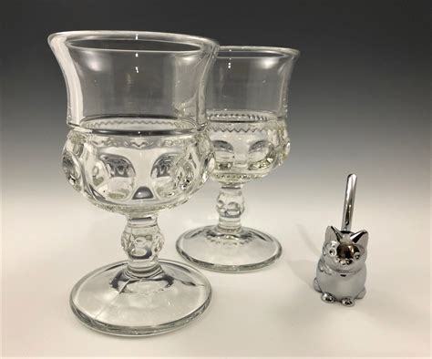 set   kings crown goblets thumbprint water glasses indiana glass