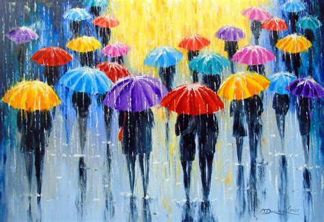 rain  colorful umbrellas painting  olha darchuk