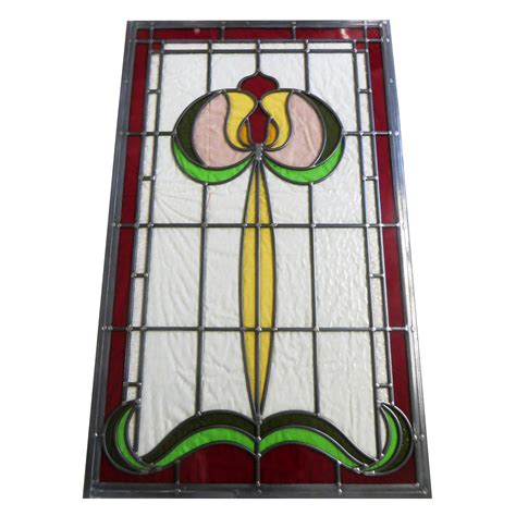 Art Nouveau Tulip Stained Glass Panel From Period Home Style