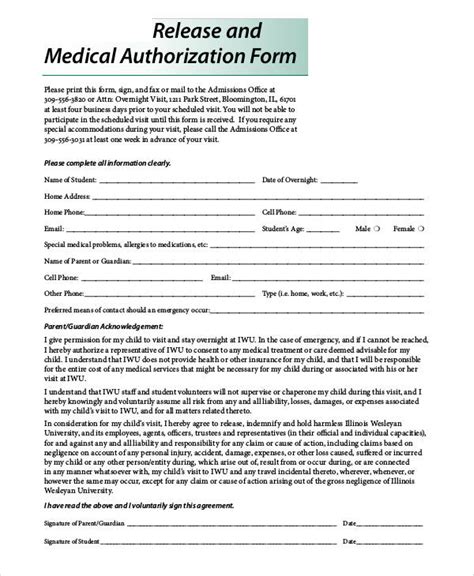 blank printable authorization  release form printable forms