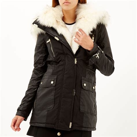 parka jacket  faux fur trim  black neue stilvolle jacken