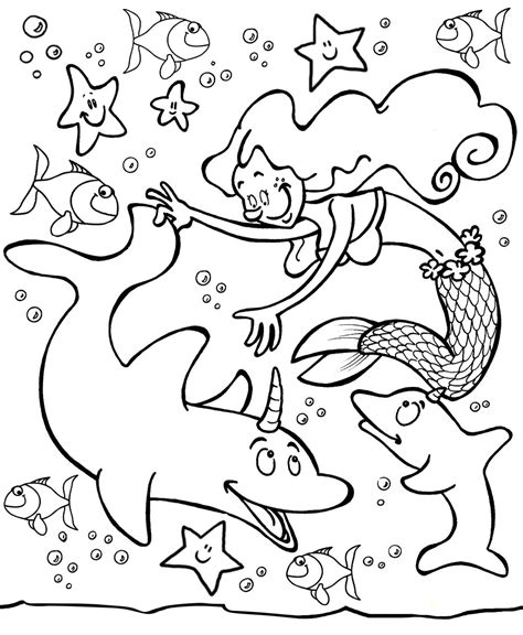mermaid  dolphins colouring page rooftop post printables