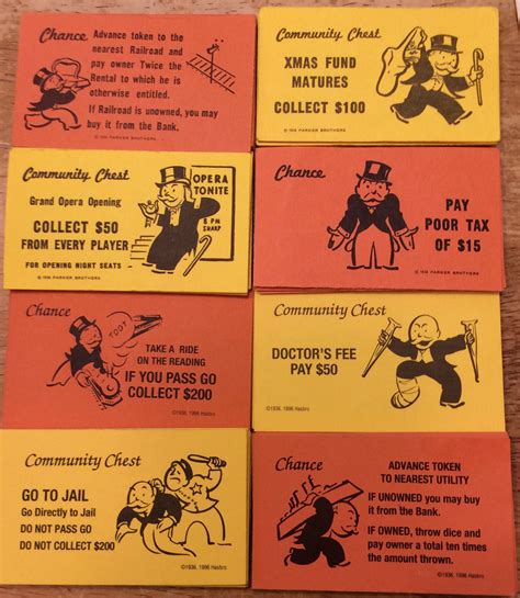 complete sets  monopoly community chest  chance cards