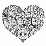 Coloring Heart Valentine Pages Adult Valentines Flowers Shape sketch template