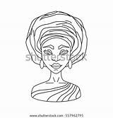Turban Coloring Book Gele Vector Template Woman African sketch template