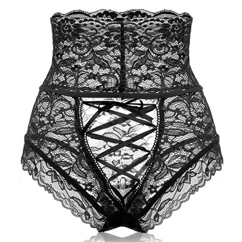 chamsgend womens sexy hollow lace high waisted tied panties tangas