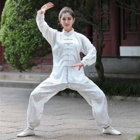 White Female Long Sleeve Wu Shu Kung Fu Suit Chinese Womens Satin Tai