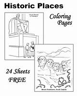 Coloring Pages Places Historic Kids Patriotic Rushmore Mount Dam American Landmarks Dc States United Washington History Hoover Raisingourkids Canyon Grand sketch template