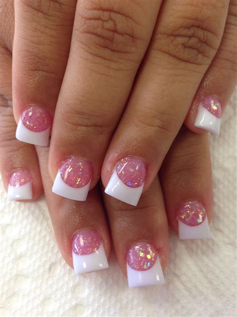 love  pink glitter  white tips pink nail art designs white