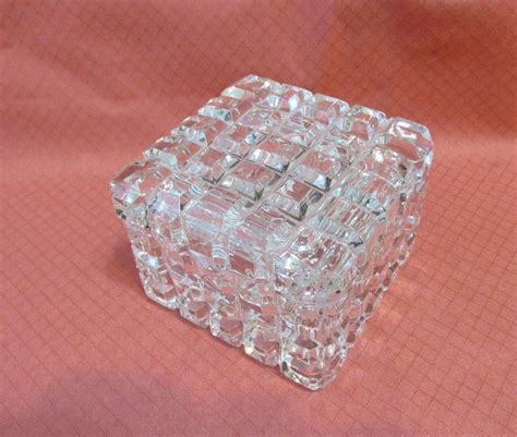 Vintage Heavy Clear Square Crystal Trinket Box With Lid Trinket Boxes