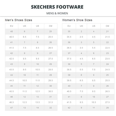 skechers size chart shoe bizz