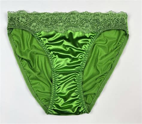High Cut Satin Panty · Lace Trim · Green · S 5 Ebay