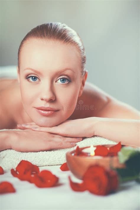 beautiful young woman  spa massage lying stock image image
