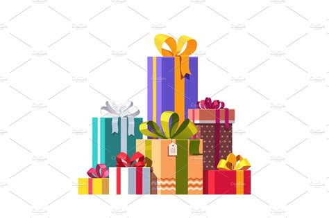 big pile  colorful wrapped gift boxes illustrator graphics