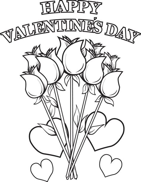 happy valentines day flowers coloring page