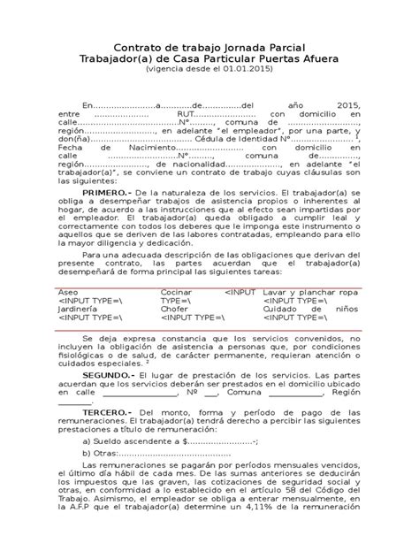 Modelo Contrato Trabajador Puertas Afuera Jornada Parcial Derecho