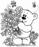 Urso Ursos Fleurs Printemps Fleur Teddy Fofos Ursinho Ursinhos Risco Include Colorier Riscos Ours Mazzo Oso Espacoeducar sketch template