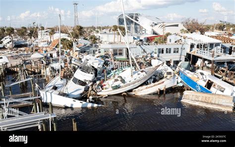 fort myers florida usa  oct  drone image shows  devastation left  fort meyers