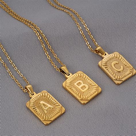 initial gold necklace letter necklace rectangle initial etsy