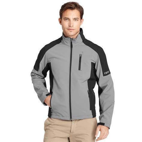 izod jacket zipfront colorblocked softshell jacket  gray  men dark grey lyst