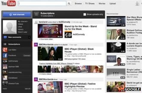 youtubes website redesign puts  focus  channels bbc news